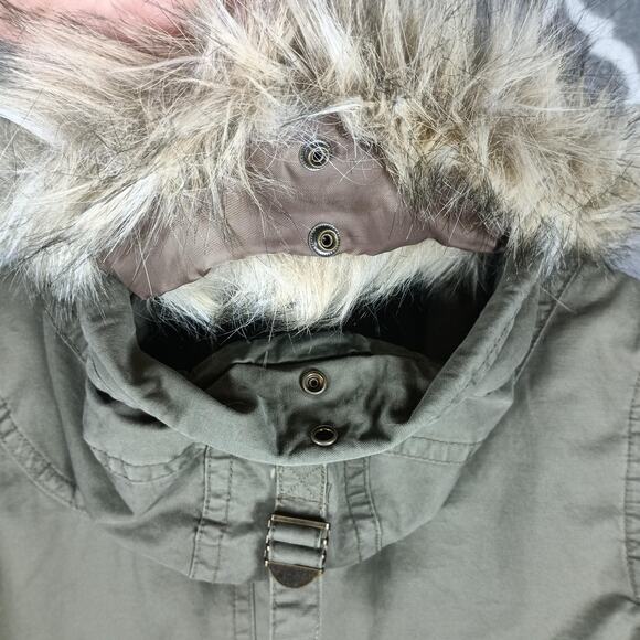 Gap Jacket Womens XL Green Hooded Parka Faux Fur Lined Winter Warm Coat - Picture 13 of 14